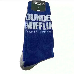 The Office Dunder Mifflin Paper Company NWT Mens Blue Crew Socks Size 10-13